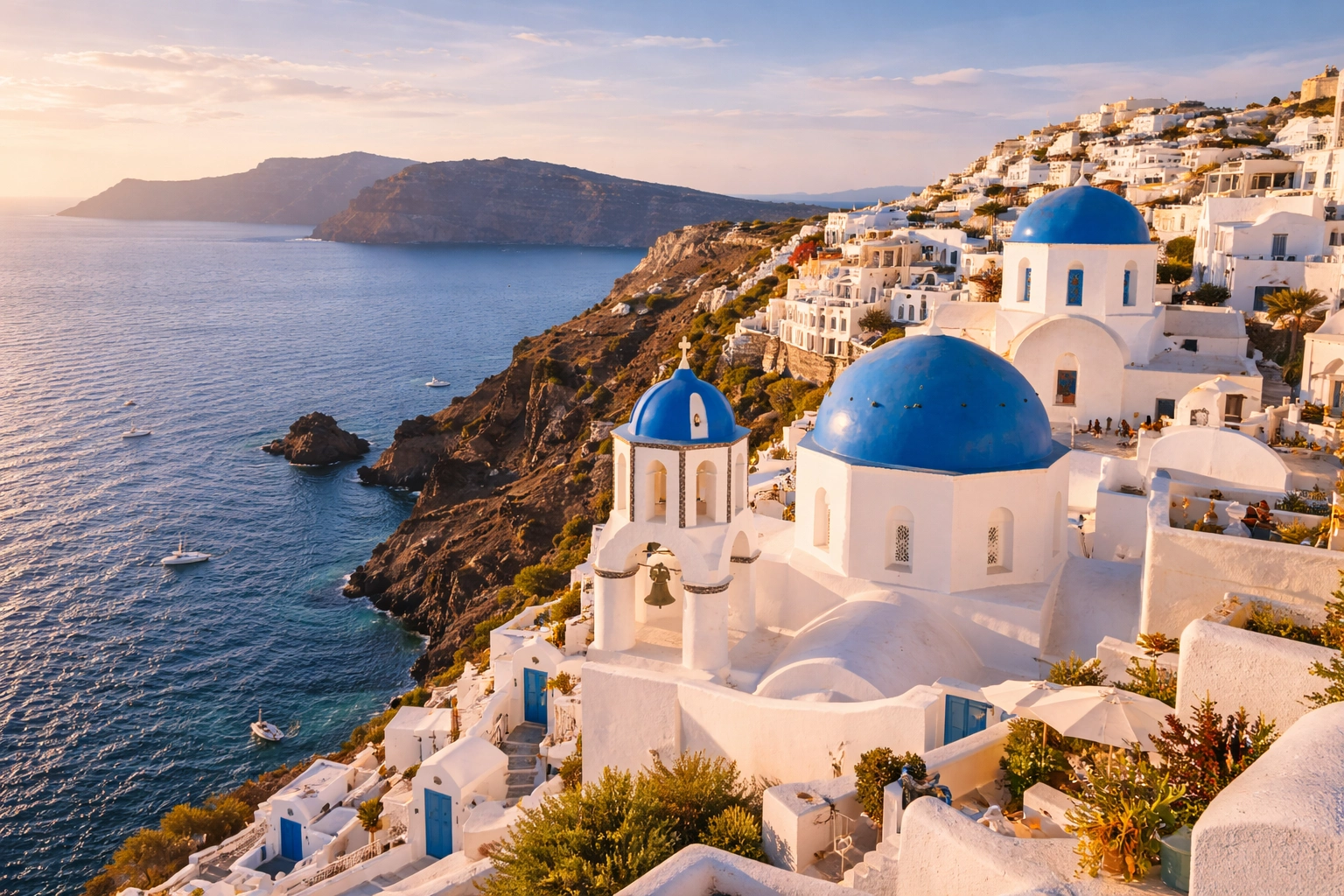 Santorini coastline at golden hour